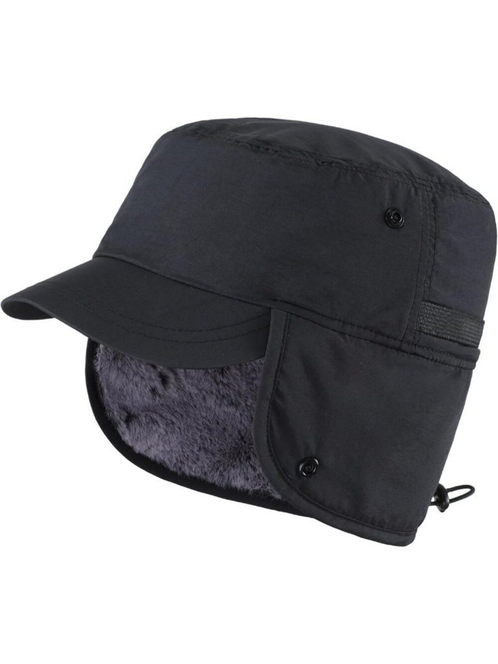 Cozy Men's Winter Visor Hat with Earflaps, Faux Fur Lined Trapper Cap